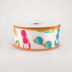 1.5" Flip Flops & Sunglasses Ribbon: White & Bright Multi (10 Yards)