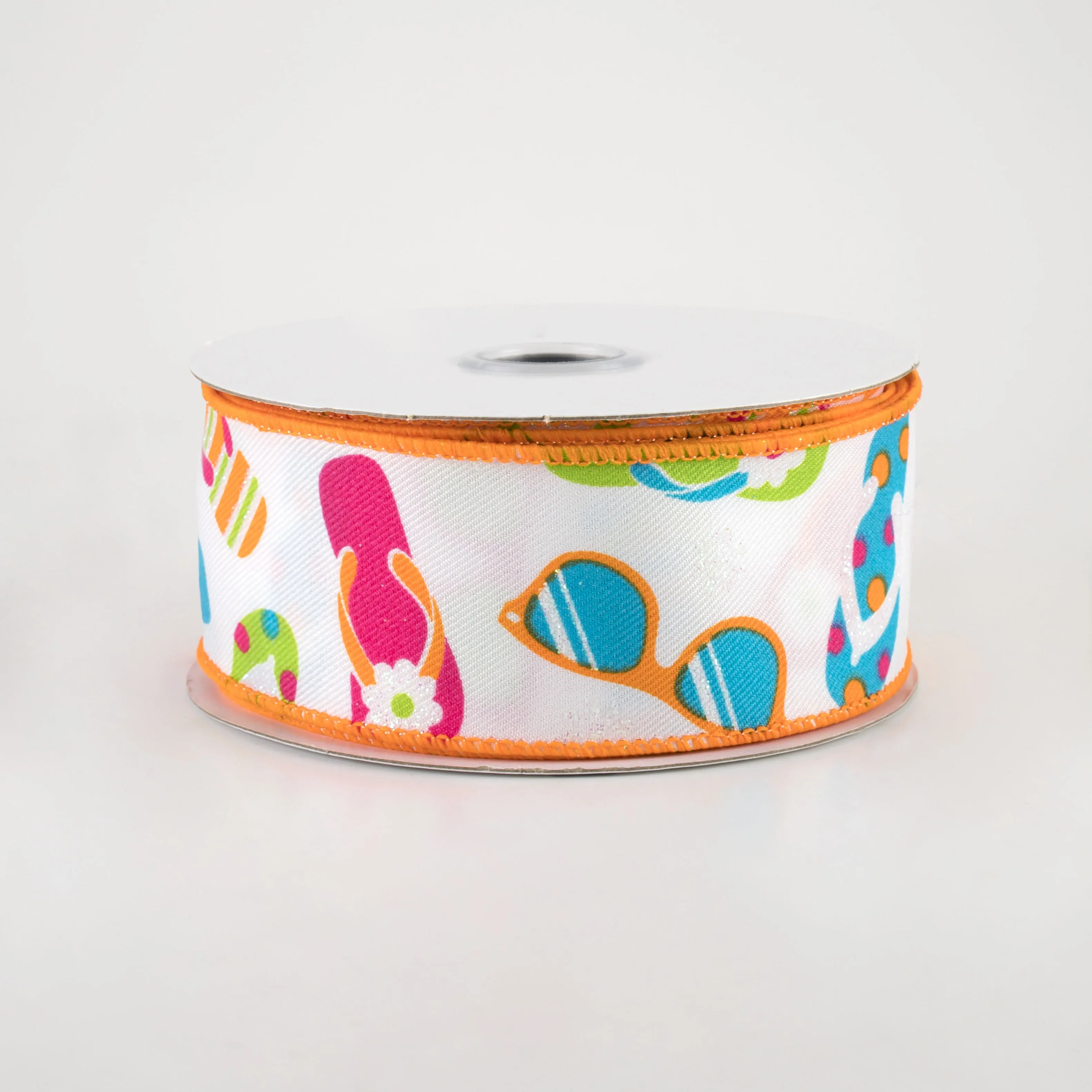 1.5" Flip Flops & Sunglasses Ribbon: White & Bright Multi (10 Yards)