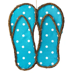 22" Grapevine Hanger: Turquoise Polka Dot Flip Flops