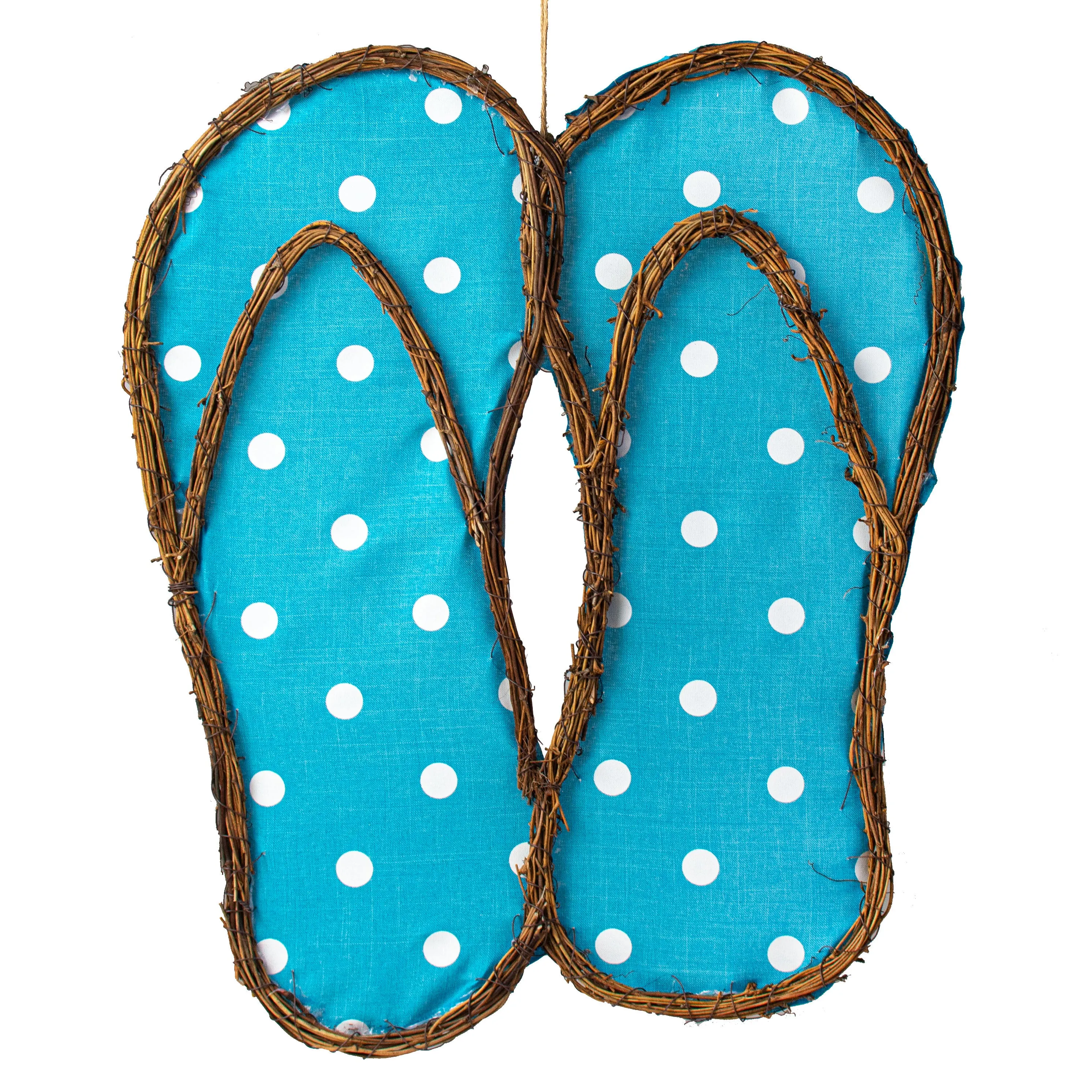 22" Grapevine Hanger: Turquoise Polka Dot Flip Flops