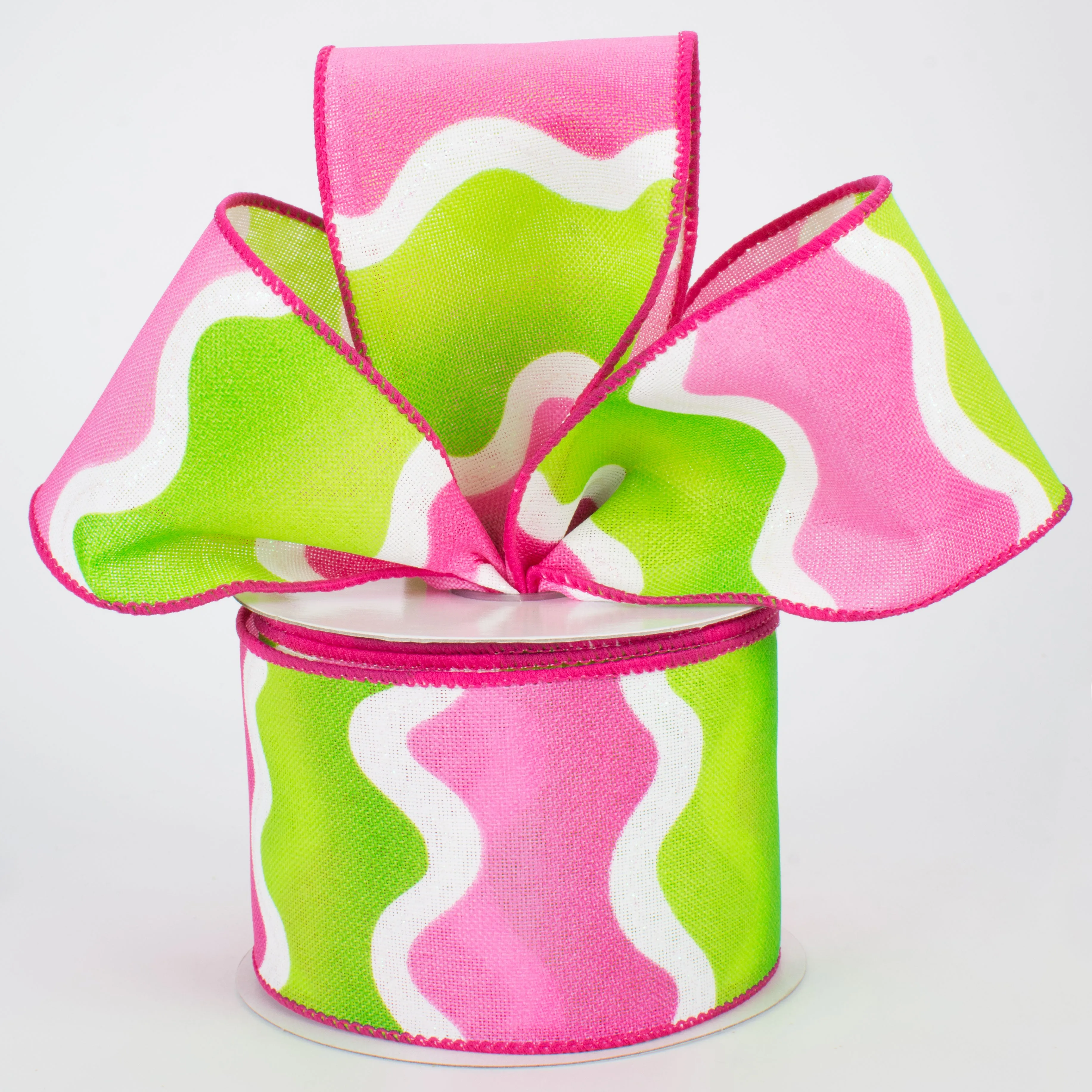 2.5" Wave Ribbon: Lime & Pink (10 Yards)