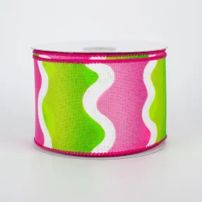 2.5" Wave Ribbon: Lime & Pink (10 Yards)