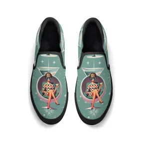 60s Mod Gal, Martini Fun Retro Retro Groovy Mod Canvas Loafer Shoes