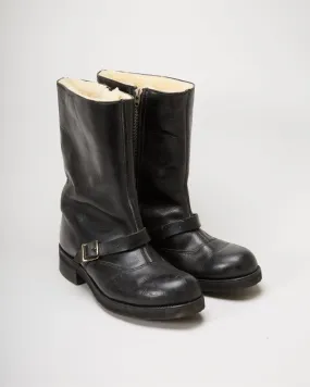 80s Northern Patrol Canada Fur-Lined Black Leather Boots - UK 10
