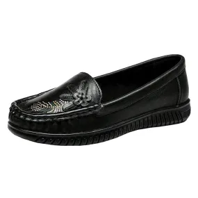 Babakud Women Spring Vintage Floral Leather Flat Loafers
