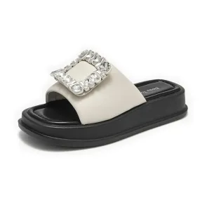 BeauToday Women's Casual Platform Slipper Flat with Fahion Rhinestone Design