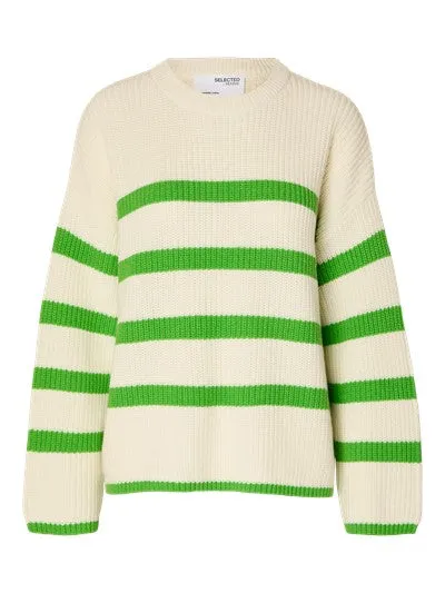 Bloomie Ls Knit O-Neck - Snow White/Classic Green