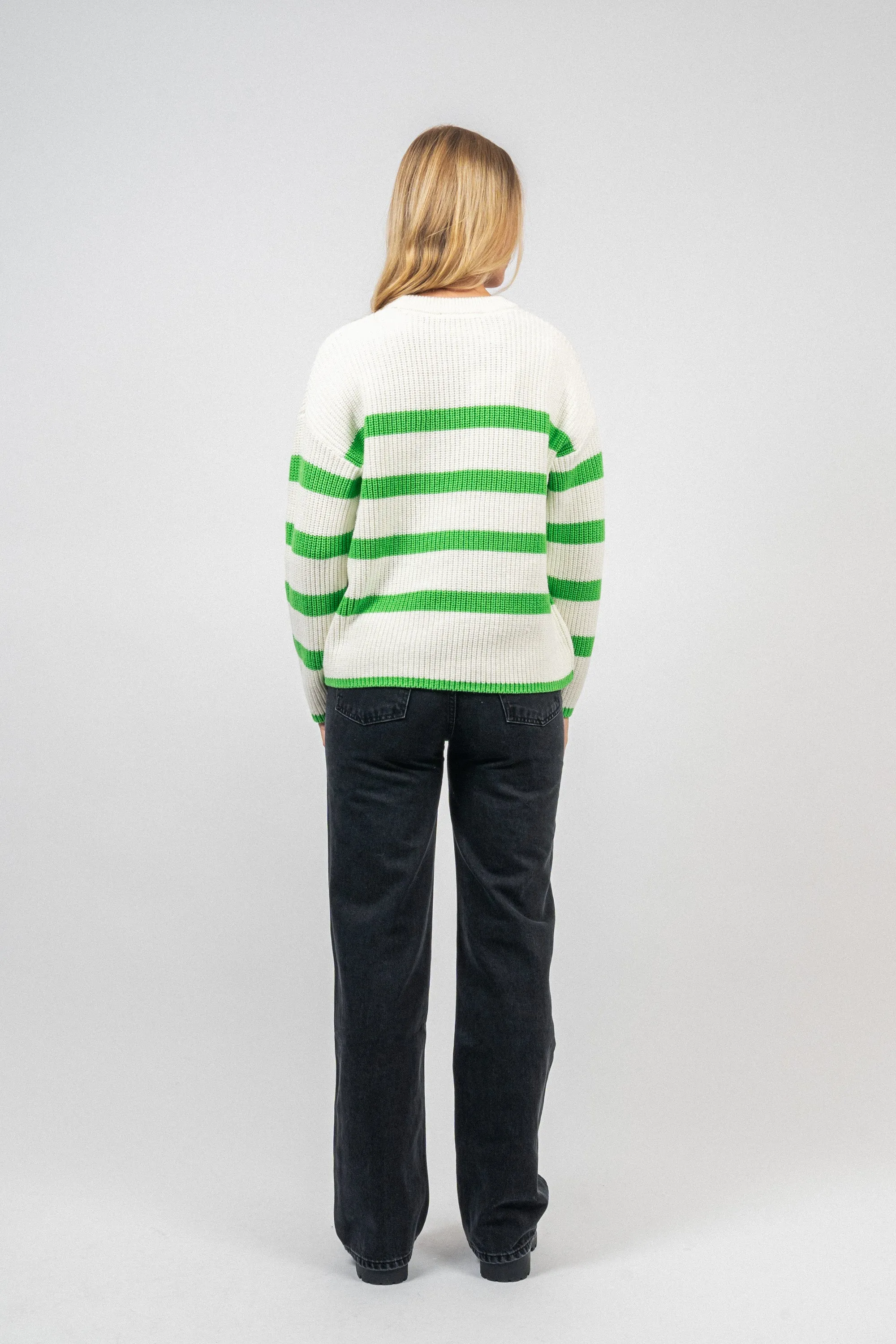 Bloomie Ls Knit O-Neck - Snow White/Classic Green