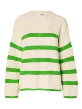 Bloomie Ls Knit O-Neck - Snow White/Classic Green