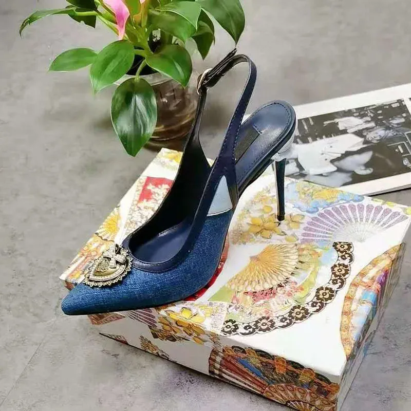 Blue Denim Gladiator Slingback High Heels