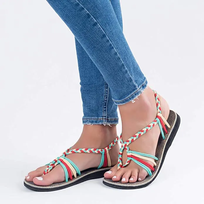 Boho Yellow Handwoven Braided Flat Sandals