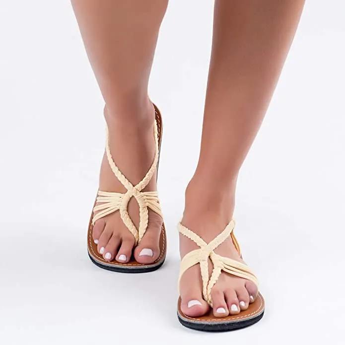 Boho Yellow Handwoven Braided Flat Sandals