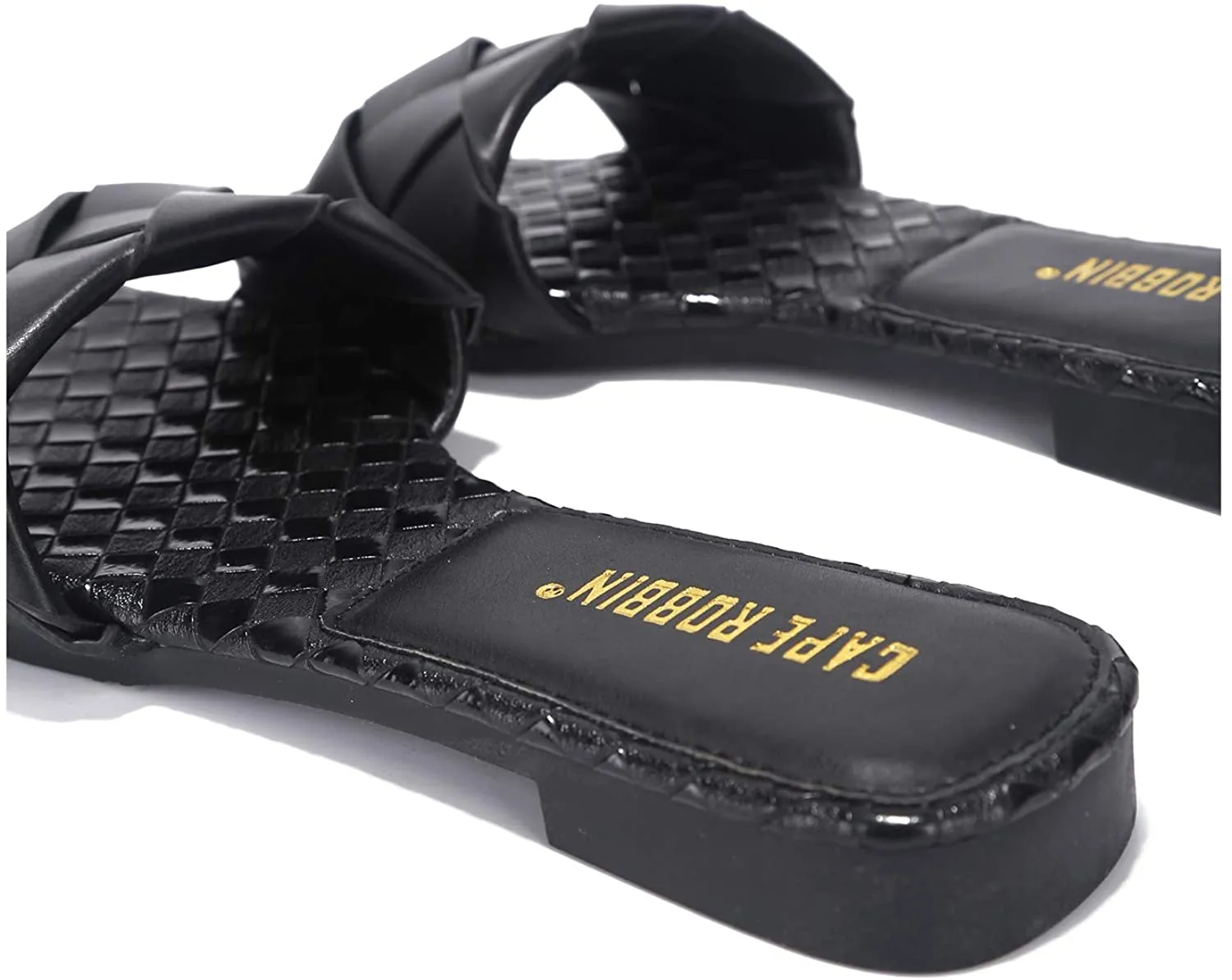 Cape Robbin Deja Woven Mules Slip On Flat Slides Sandals Black (8, Black)