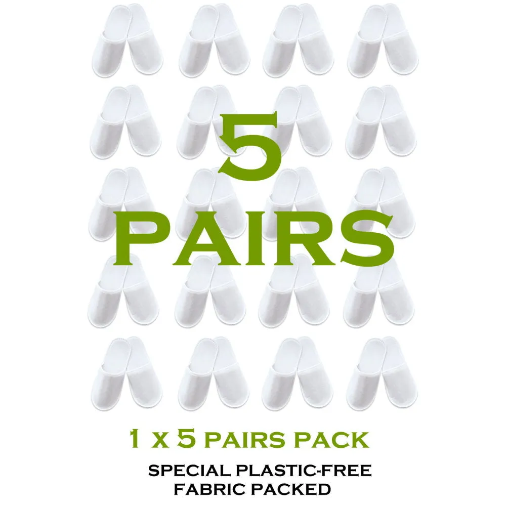 Chochili 5 Pairs Fabric Packed Non-Woven Disposable Hotel Slippers for Airbnb Spa Wedding Guests Adult Men Women Size 10-11, White