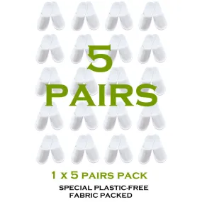 Chochili 5 Pairs Fabric Packed Non-Woven Disposable Hotel Slippers for Airbnb Spa Wedding Guests Adult Men Women Size 10-11, White