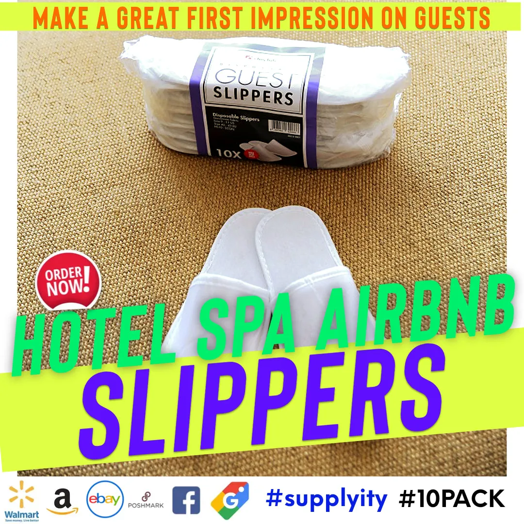 Chochili 5 Pairs Fabric Packed Non-Woven Disposable Hotel Slippers for Airbnb Spa Wedding Guests Adult Men Women Size 10-11, White