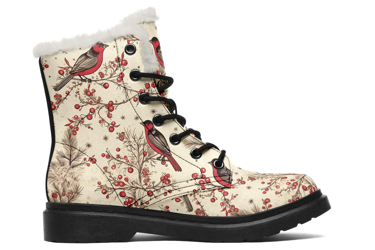 Christmas Birds Faux Fur Boots