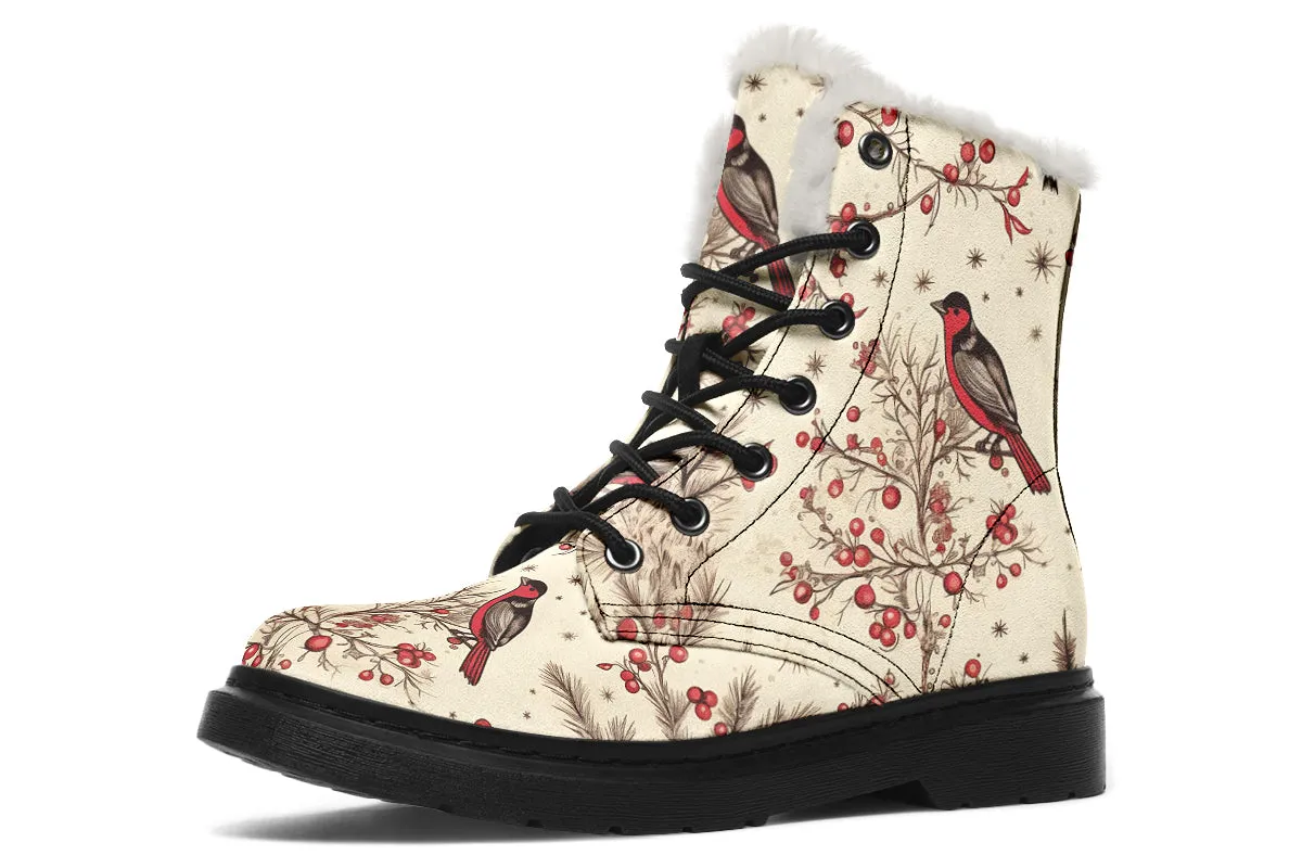 Christmas Birds Faux Fur Boots