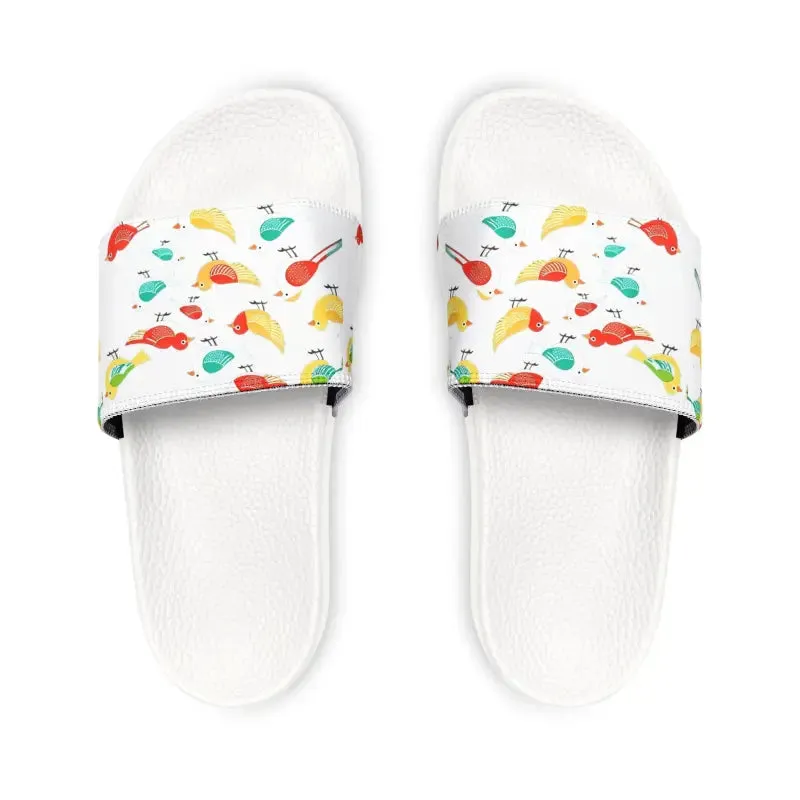 Colorful Birds Youth Pu Slide Sandals