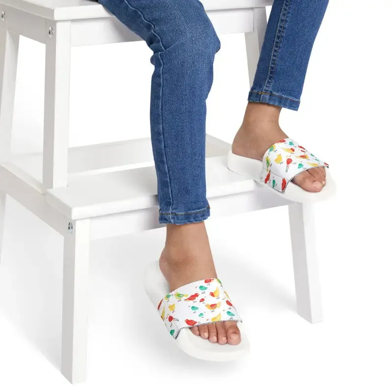 Colorful Birds Youth Pu Slide Sandals