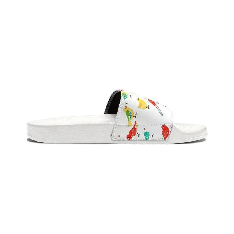 Colorful Birds Youth Pu Slide Sandals