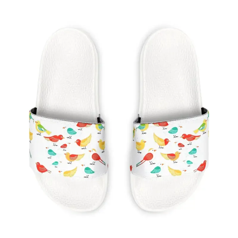Colorful Birds Youth Pu Slide Sandals