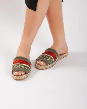 Fabric Colorful Slipper - Khaki
