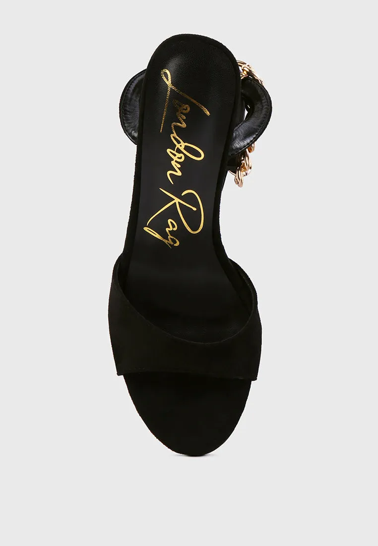 gone gurl chain embellishment tie up block heel sandals