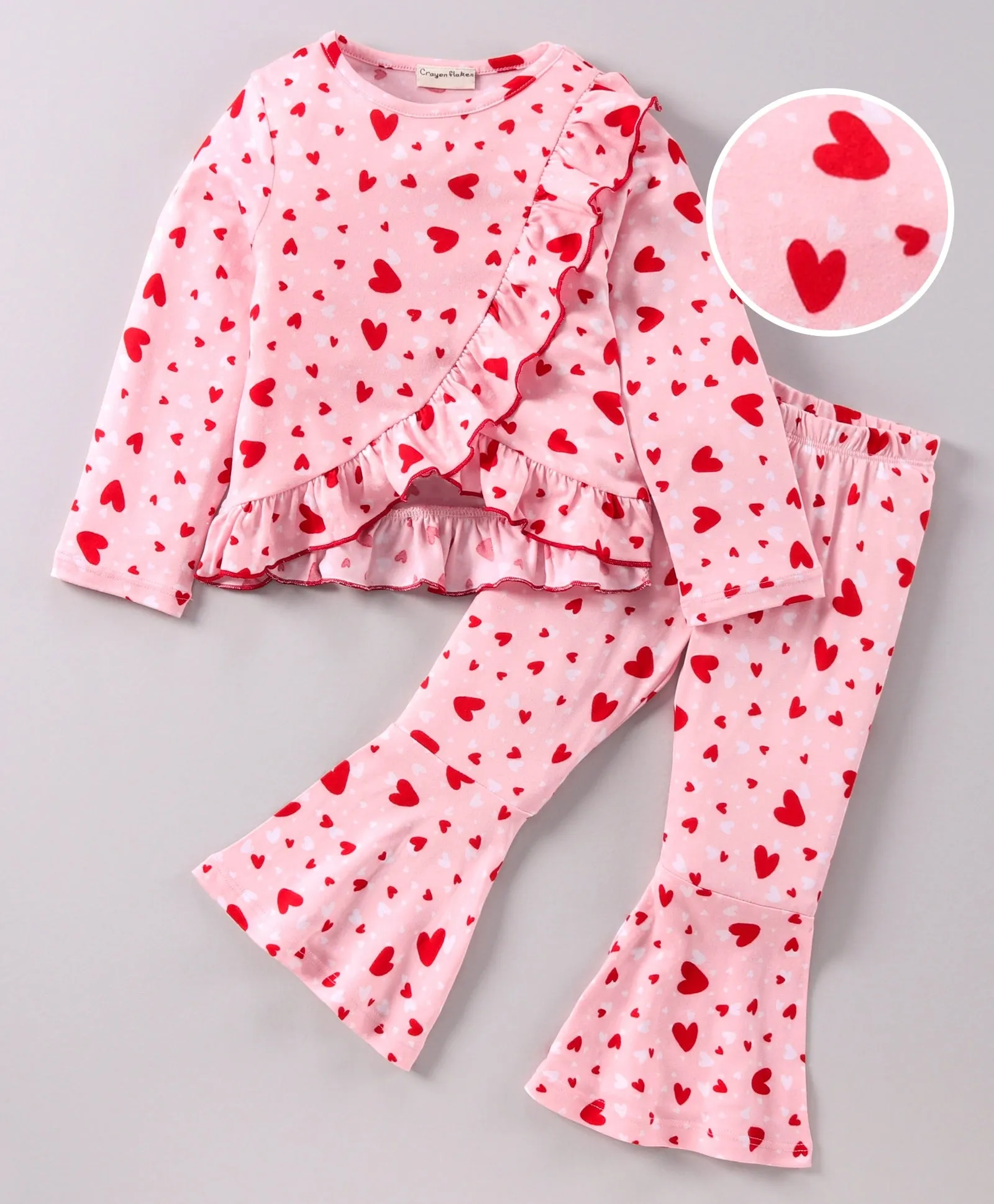 Hearts Frill Top and Bootcut Pants Set