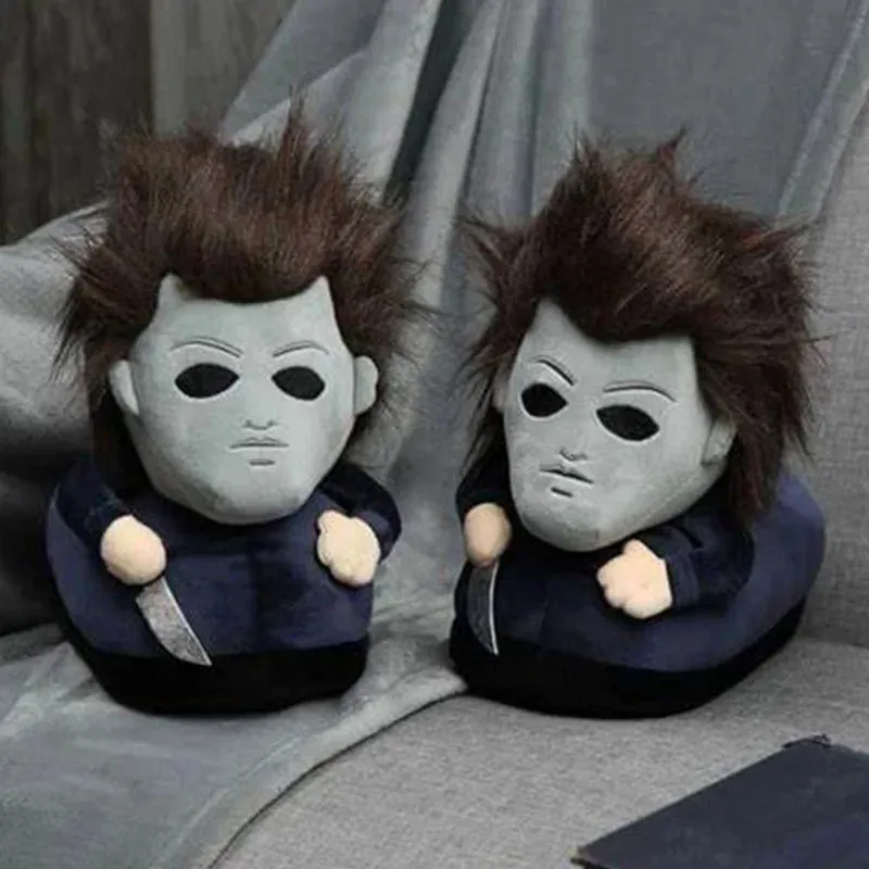 Highland Cow Halloween Michael Myers & Chucky Plush Slippers – Soft Horror Themed House Shoes