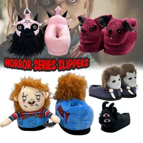 Highland Cow Halloween Michael Myers & Chucky Plush Slippers – Soft Horror Themed House Shoes