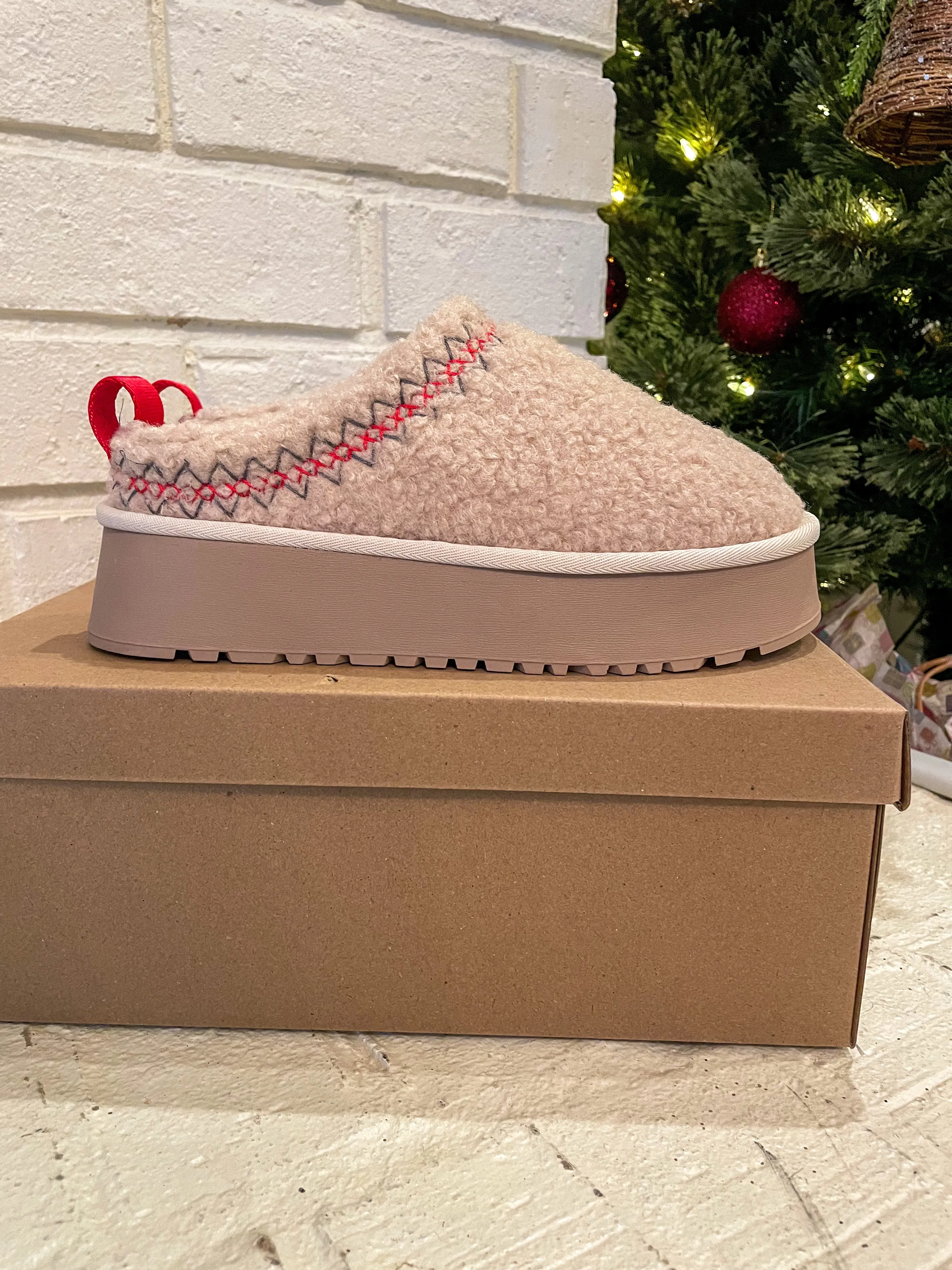 Isaac Platform Sherpa Slippers-Bone