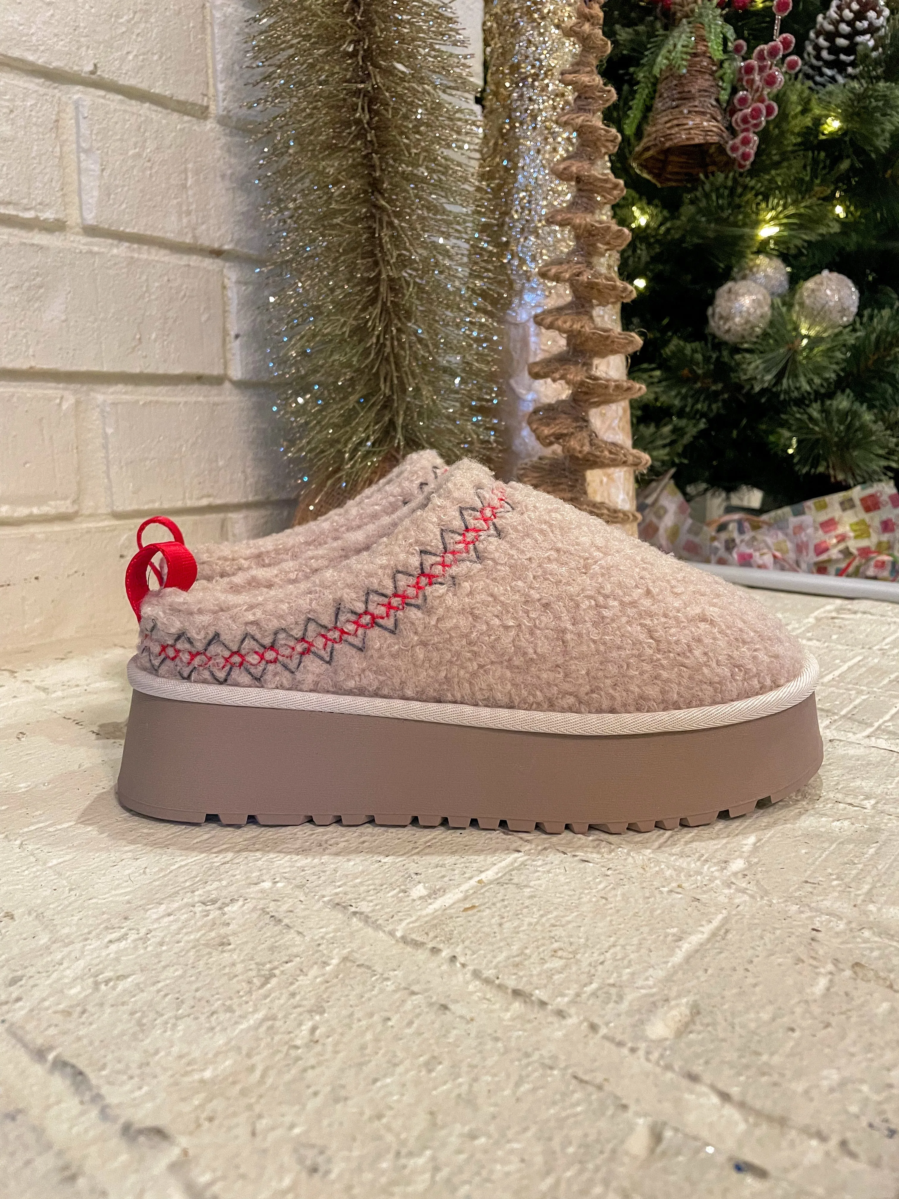 Isaac Platform Sherpa Slippers-Bone