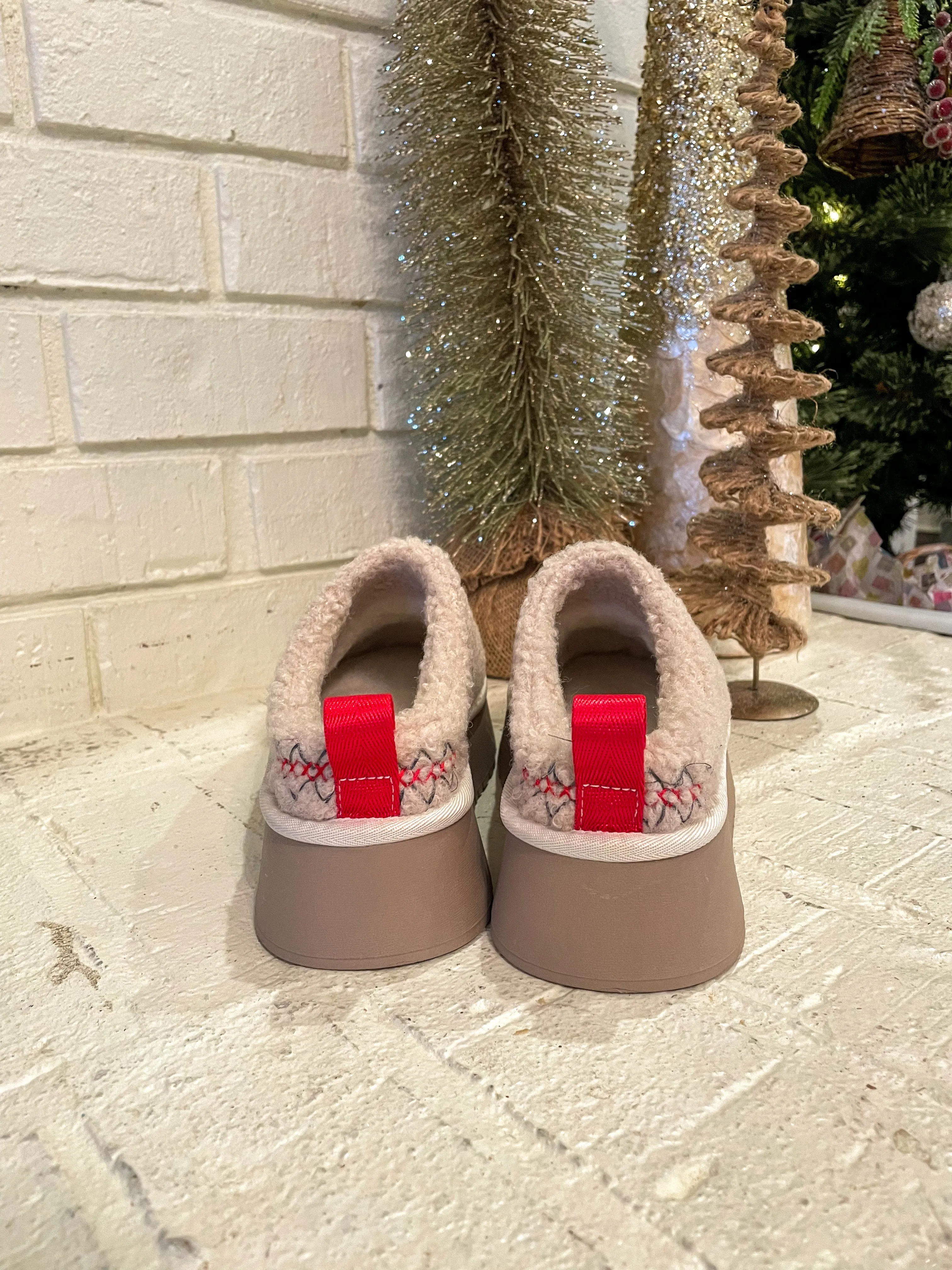 Isaac Platform Sherpa Slippers-Bone