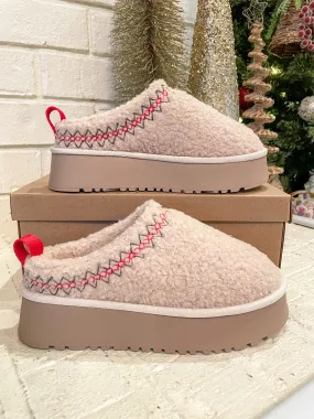 Isaac Platform Sherpa Slippers-Bone