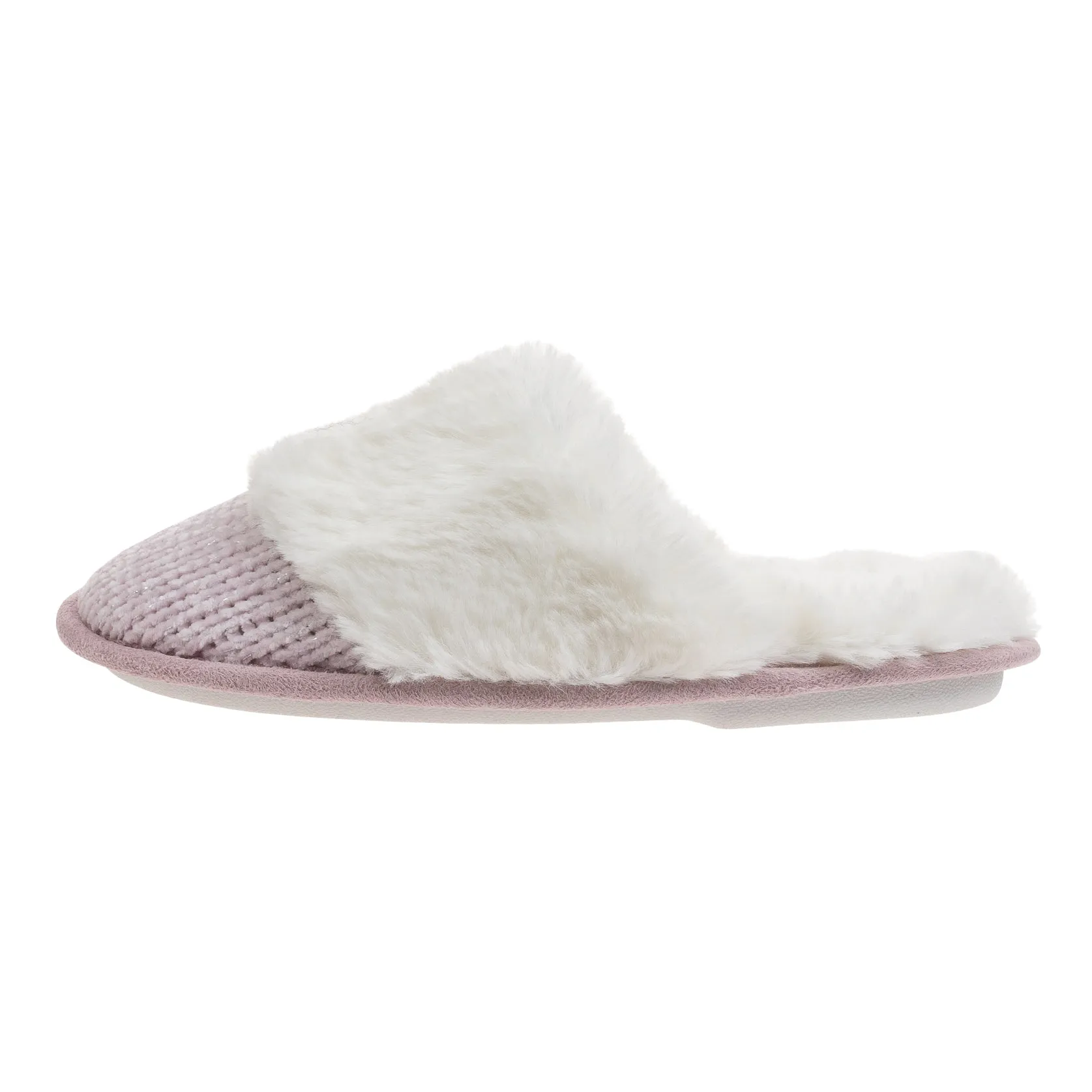 Laura Ashley Ladies Chenille & Faux Fur Scuff W/ Memory Foam Slippers
