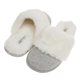 Laura Ashley Ladies Chenille & Faux Fur Scuff W/ Memory Foam Slippers