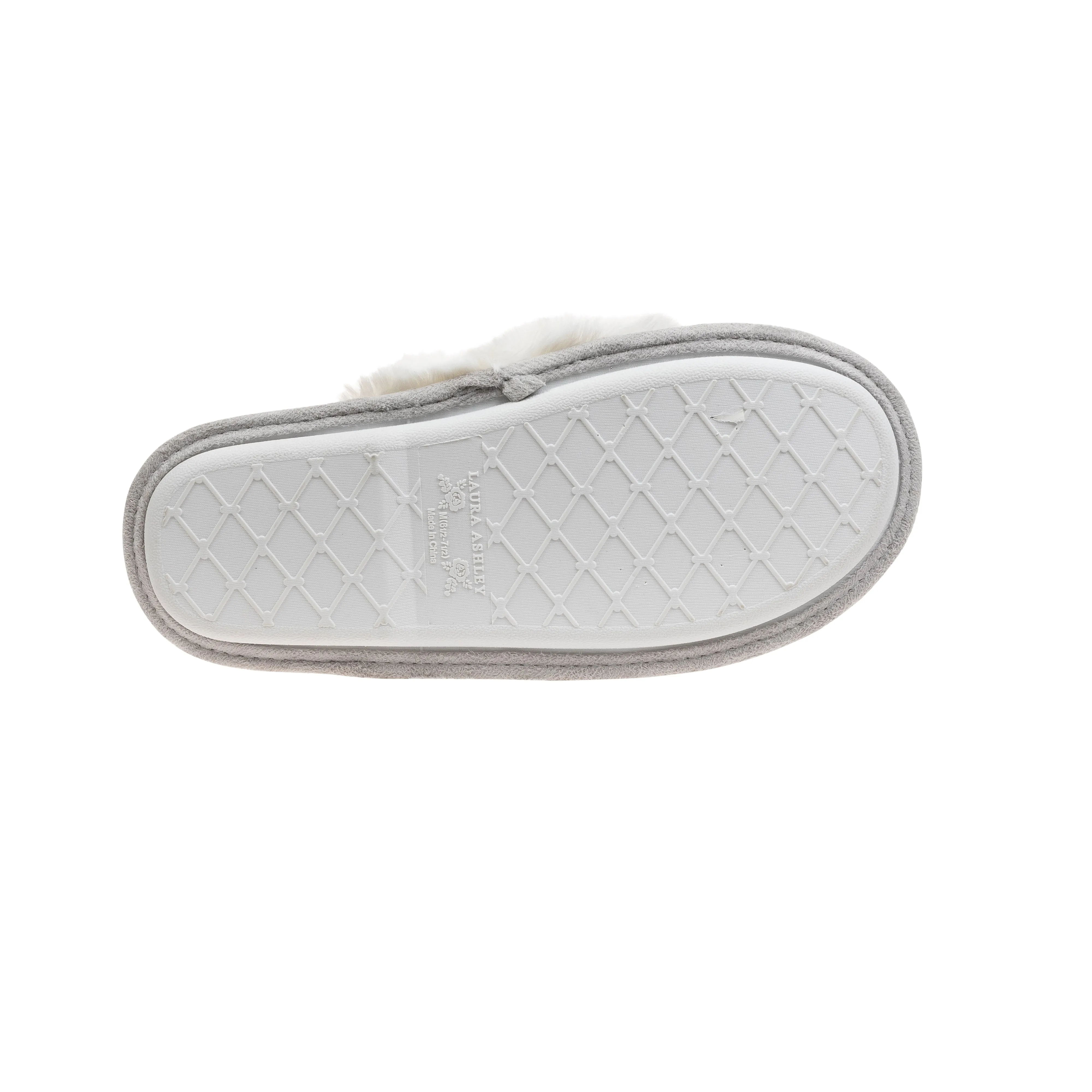 Laura Ashley Ladies Chenille & Faux Fur Scuff W/ Memory Foam Slippers