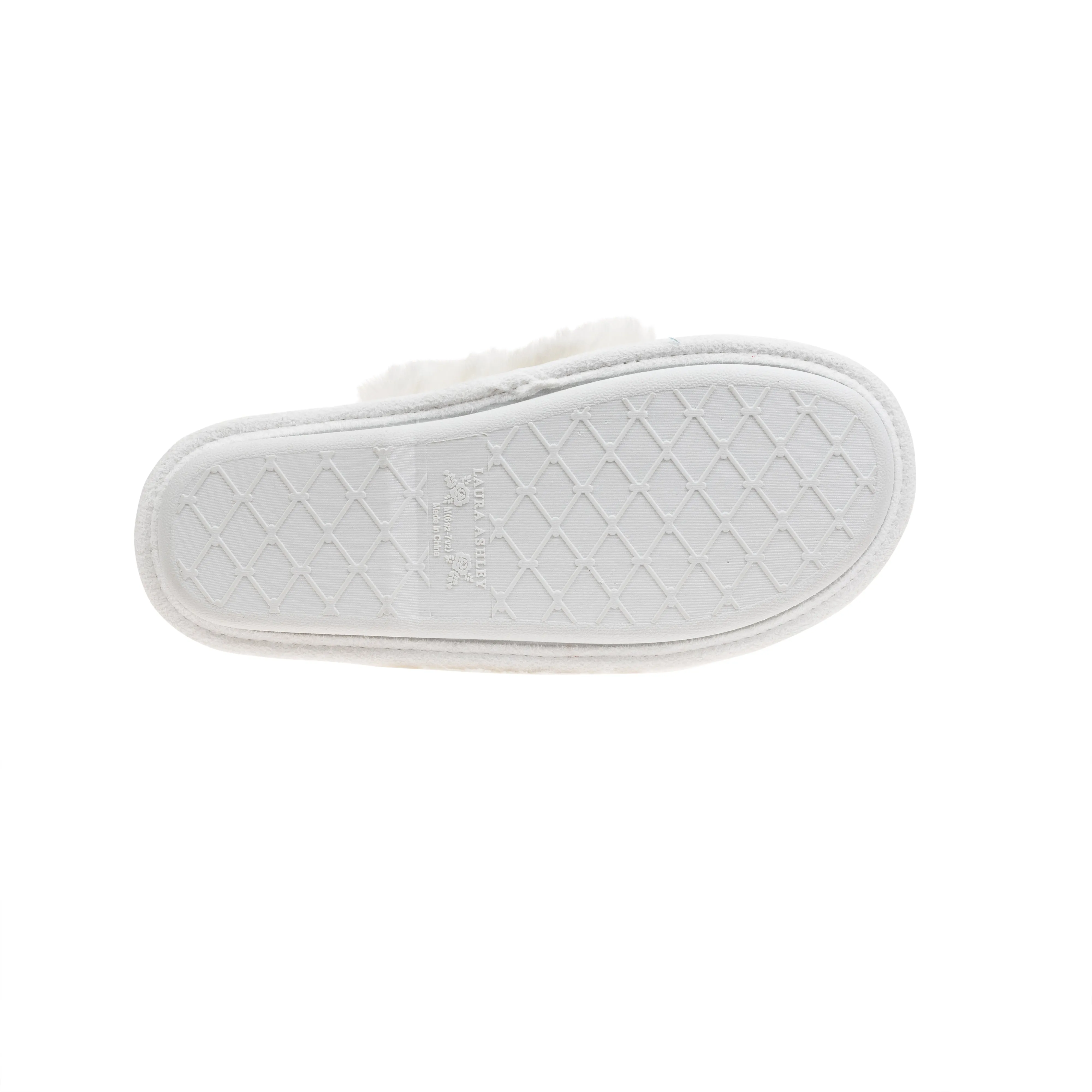 Laura Ashley Ladies Chenille & Faux Fur Scuff W/ Memory Foam Slippers