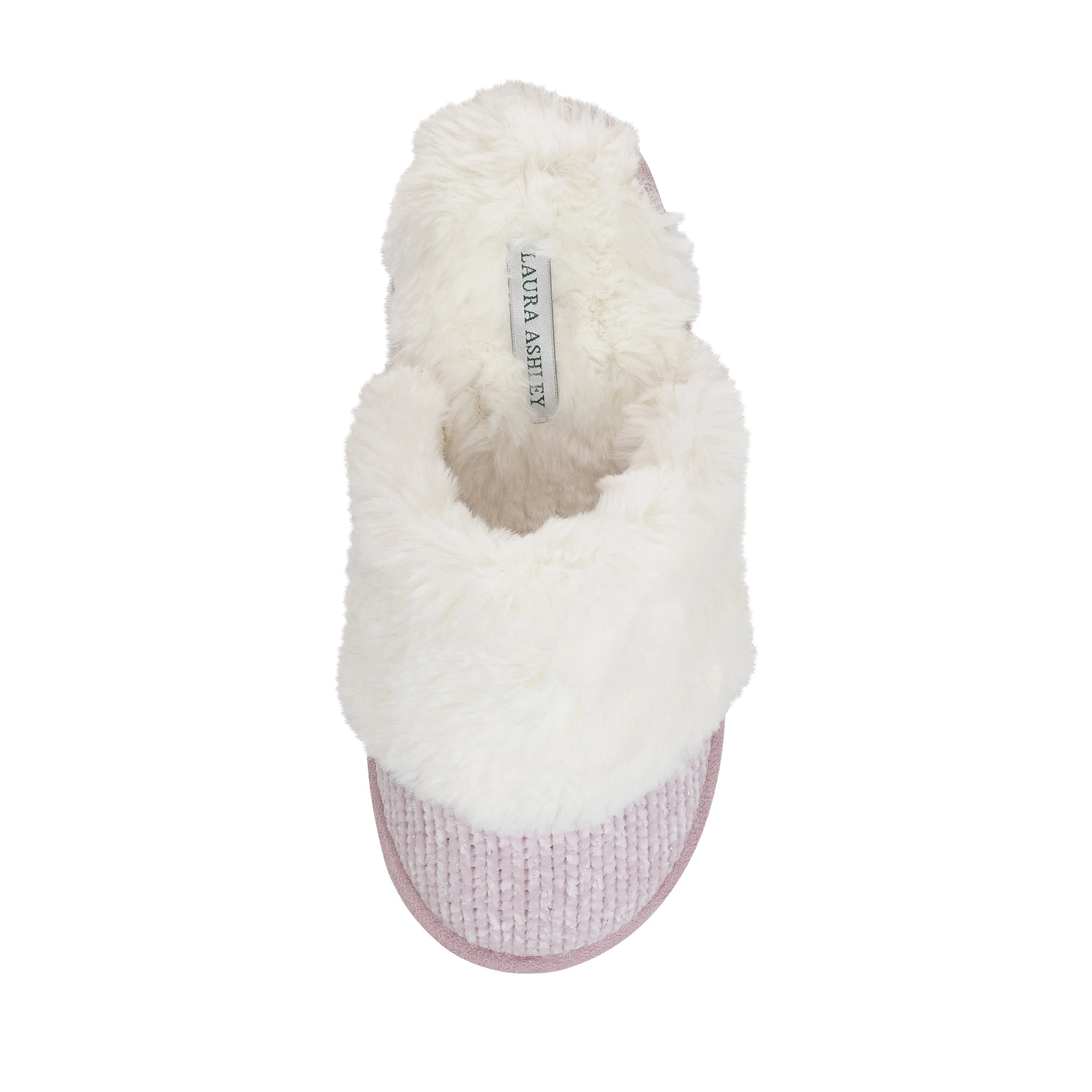 Laura Ashley Ladies Chenille & Faux Fur Scuff W/ Memory Foam Slippers