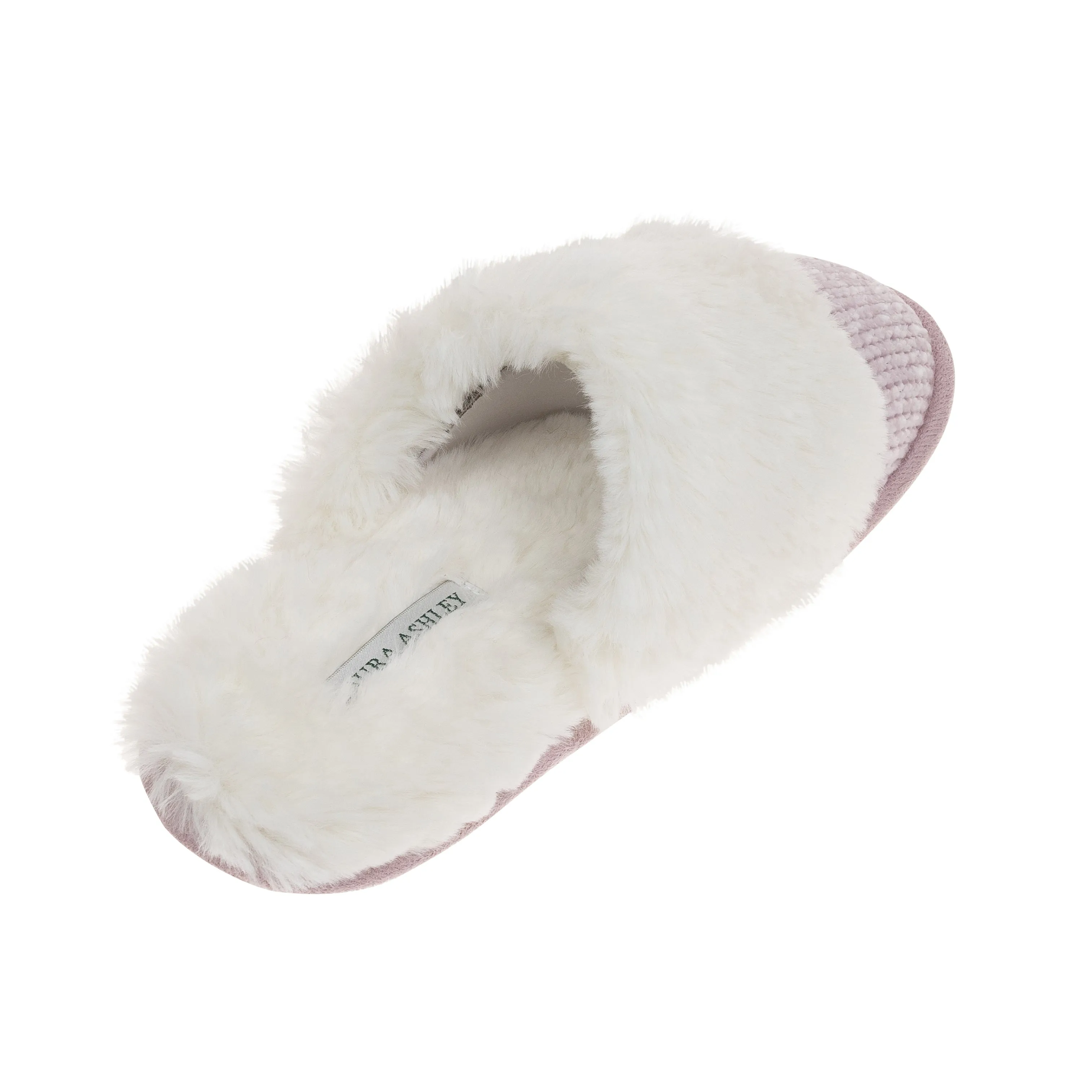 Laura Ashley Ladies Chenille & Faux Fur Scuff W/ Memory Foam Slippers