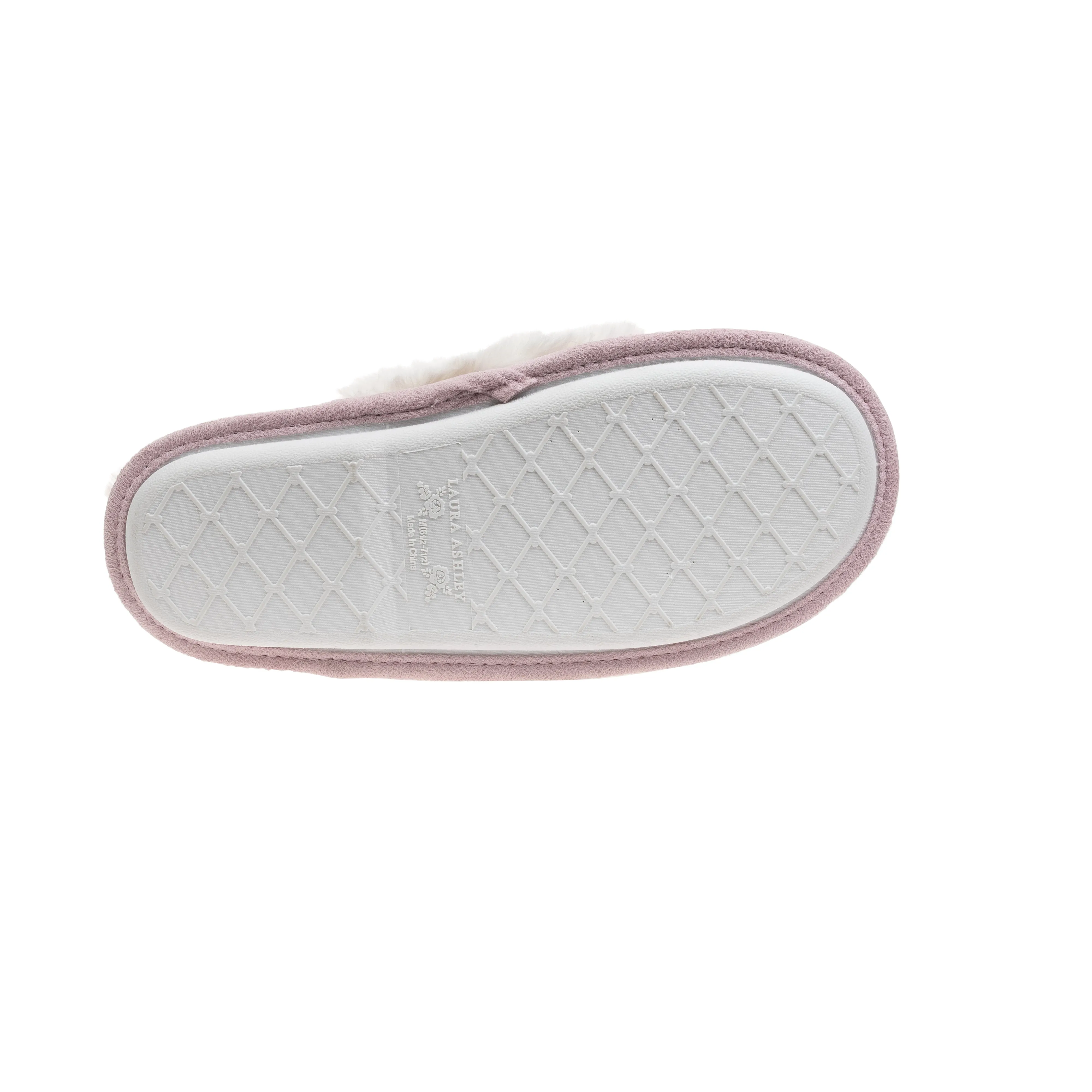 Laura Ashley Ladies Chenille & Faux Fur Scuff W/ Memory Foam Slippers