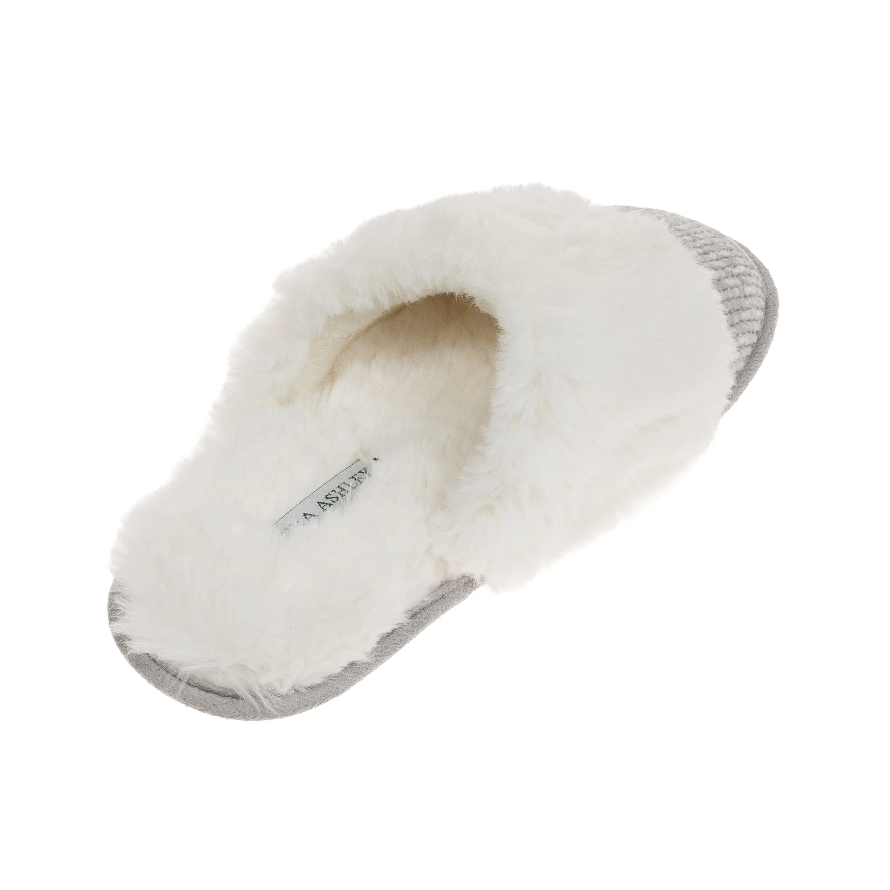 Laura Ashley Ladies Chenille & Faux Fur Scuff W/ Memory Foam Slippers