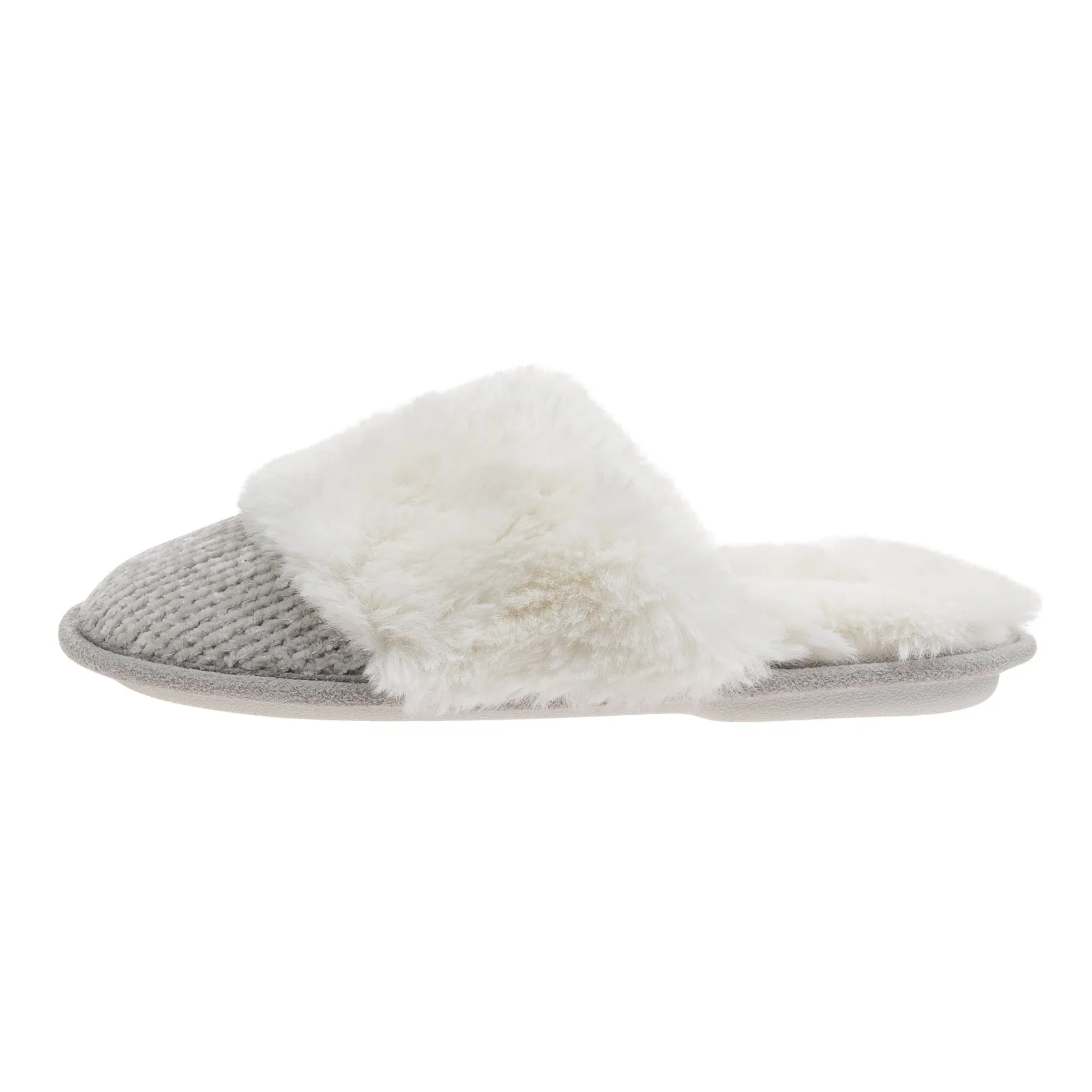 Laura Ashley Ladies Chenille & Faux Fur Scuff W/ Memory Foam Slippers