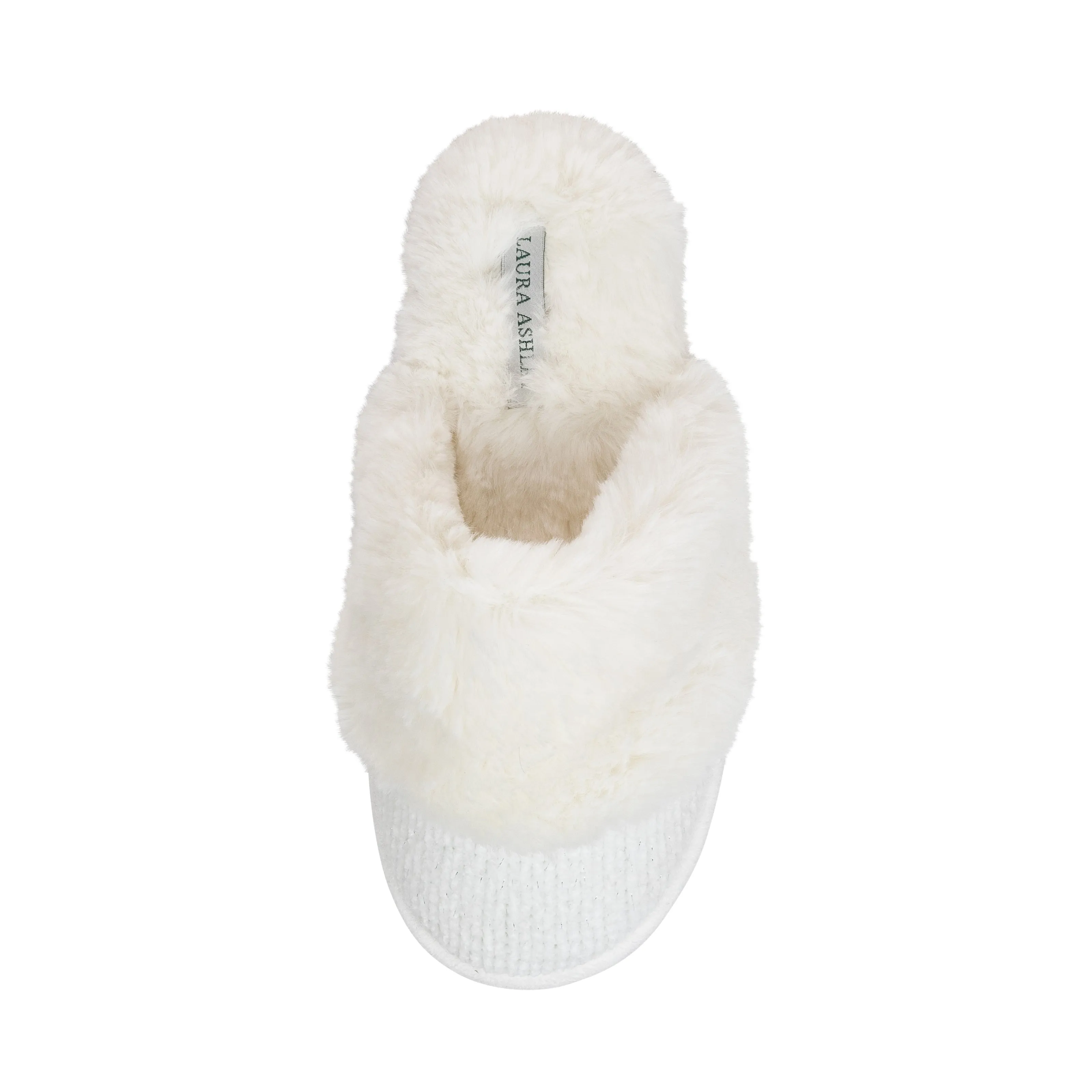 Laura Ashley Ladies Chenille & Faux Fur Scuff W/ Memory Foam Slippers