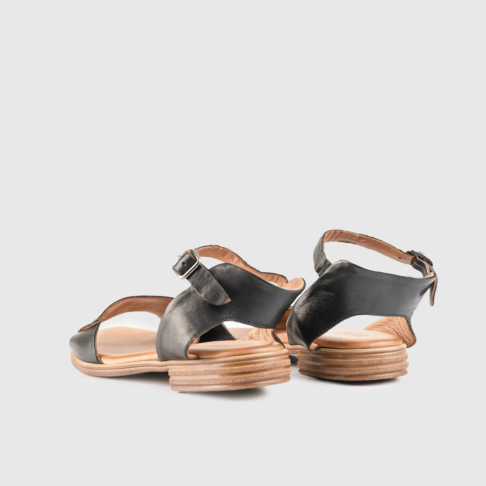 Leather Flat Comfort Sandals Black 8543