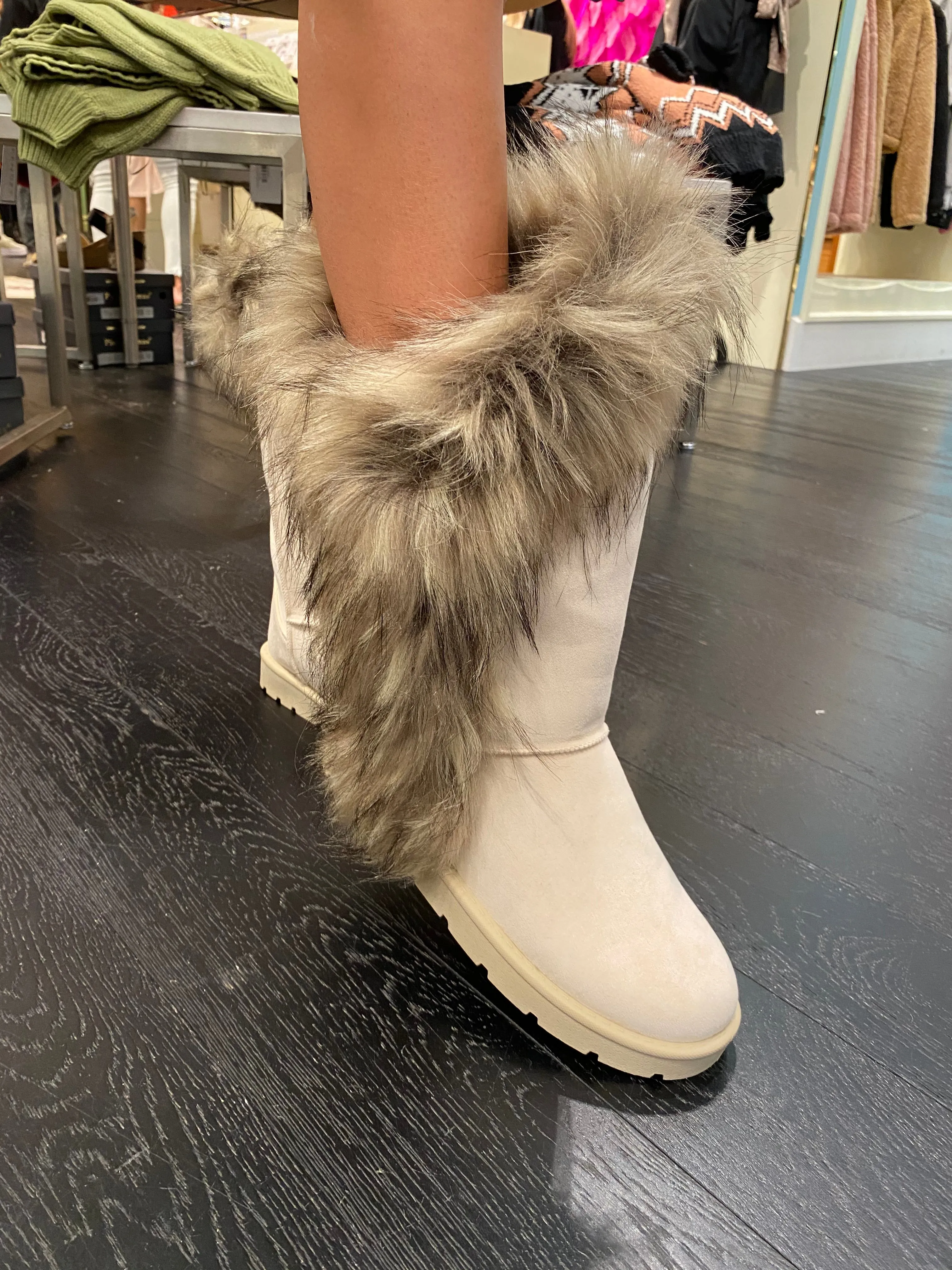 Off White Faux Fur Lined Boots