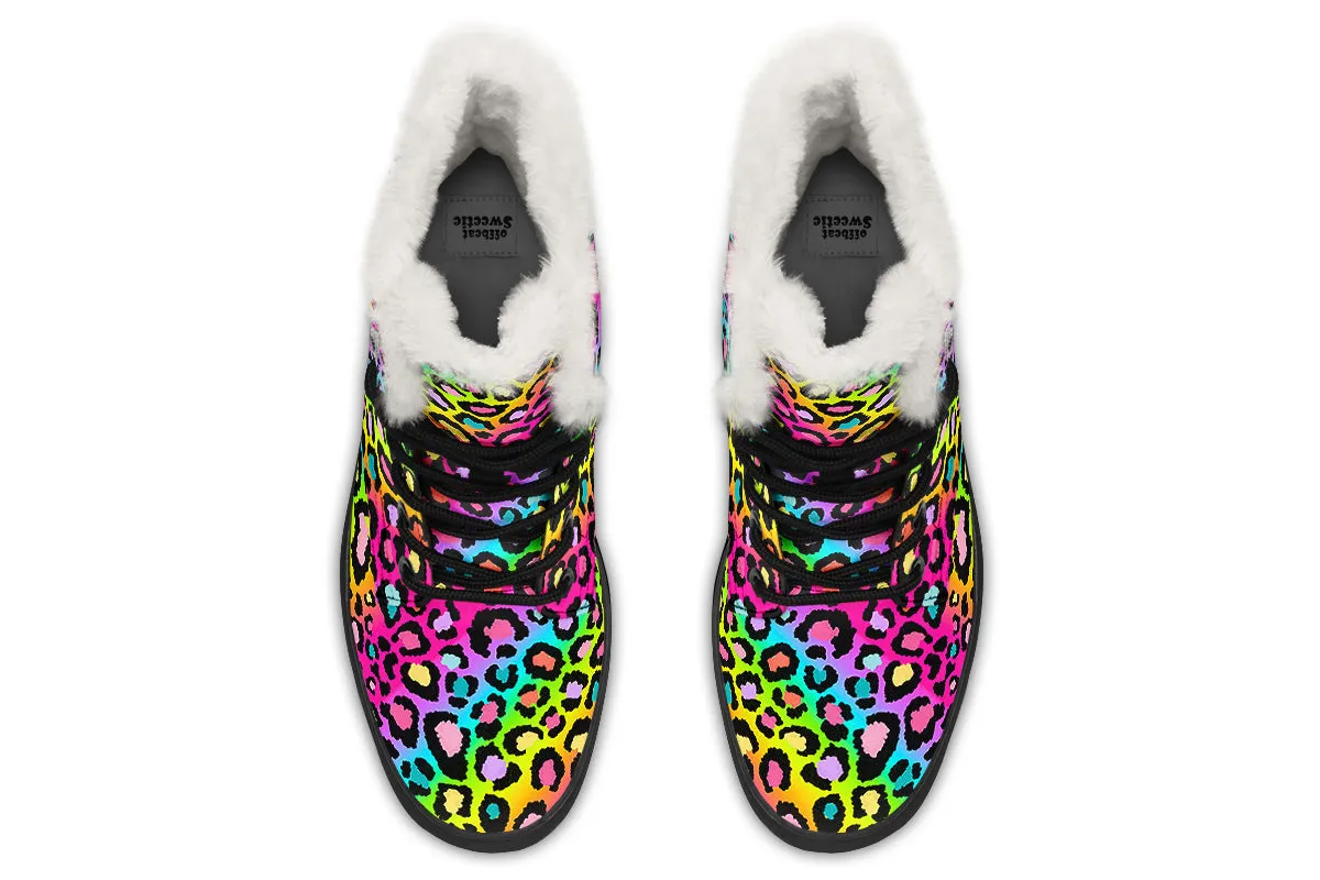 Rainbow Leopard Faux Fur Boots