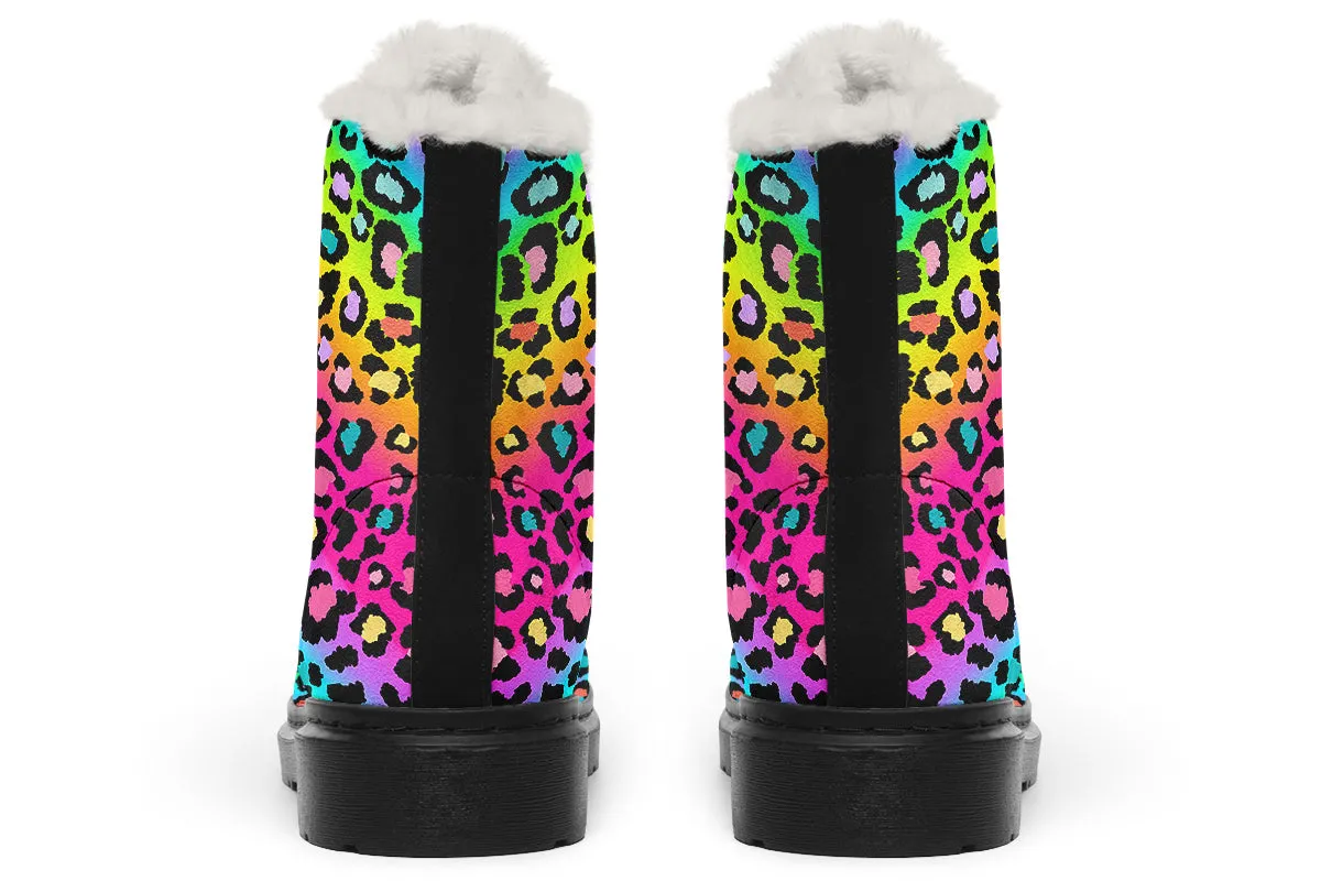 Rainbow Leopard Faux Fur Boots