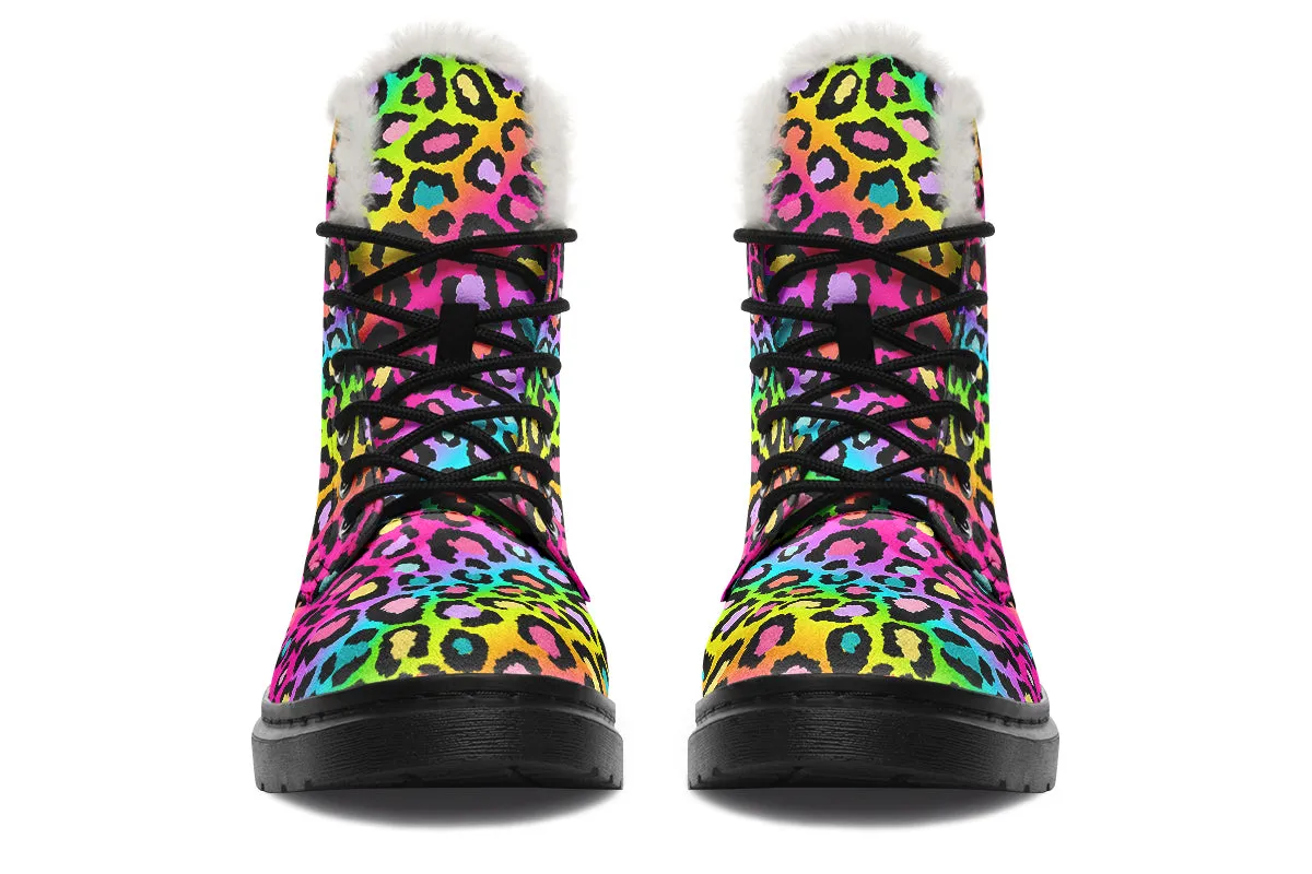 Rainbow Leopard Faux Fur Boots